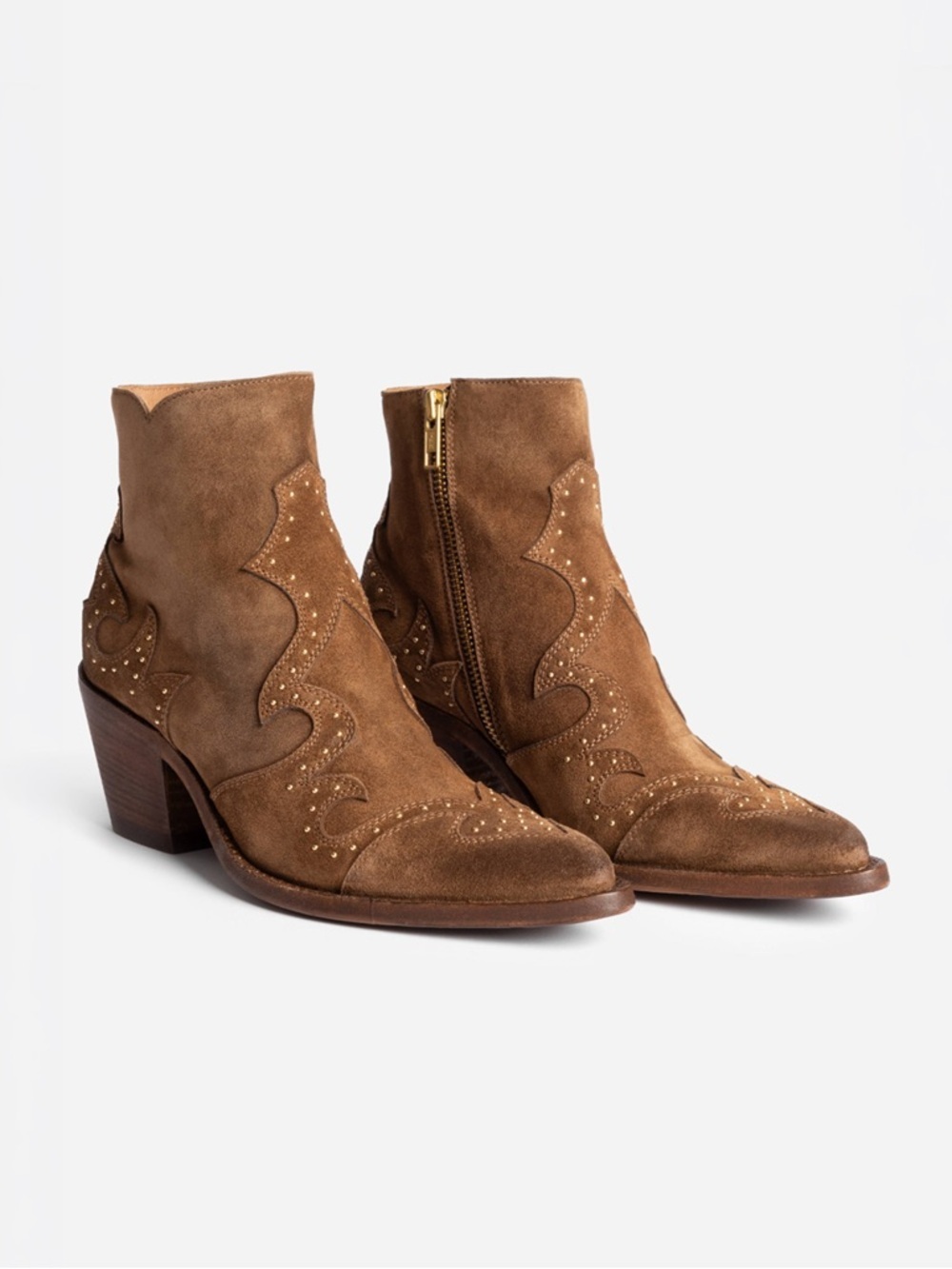 NWOB - Johnny Was - Studded Italian Suede Ankle Boot - Brandy (Dark Tan)